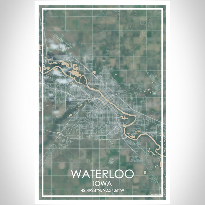 Waterloo Iowa Map Print Portrait Orientation in Afternoon Style With Shaded Background