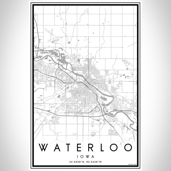 Waterloo Iowa Map Print Portrait Orientation in Classic Style With Shaded Background