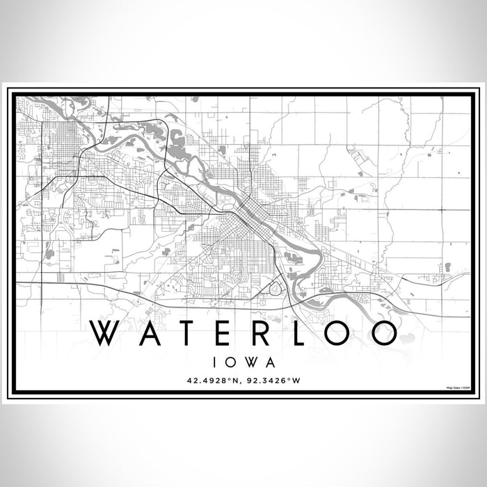 Waterloo Iowa Map Print Landscape Orientation in Classic Style With Shaded Background