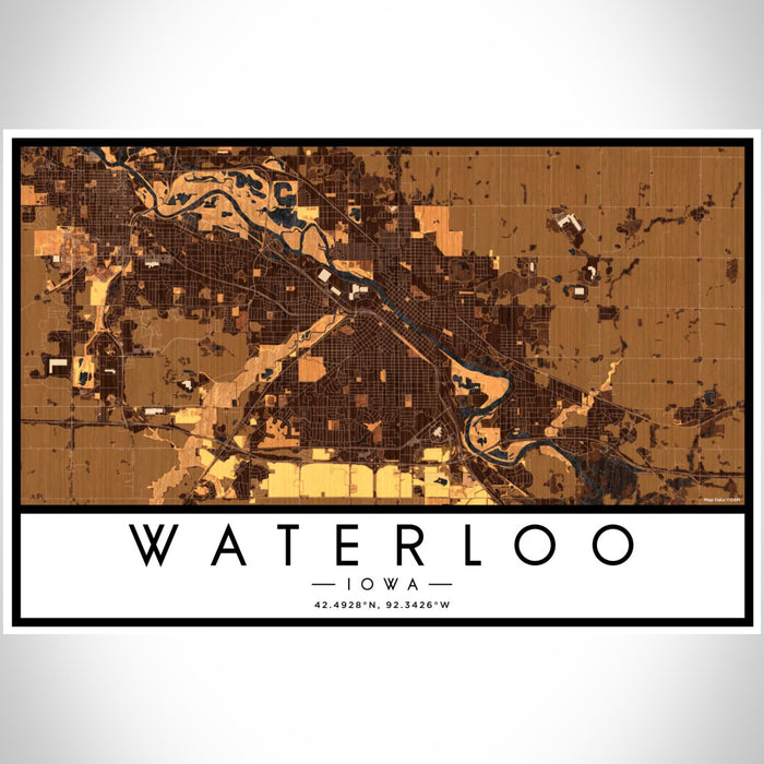 Waterloo Iowa Map Print Landscape Orientation in Ember Style With Shaded Background