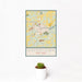 12x18 Watertown New York Map Print Portrait Orientation in Woodblock Style With Small Cactus Plant in White Planter