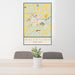24x36 Watertown New York Map Print Portrait Orientation in Woodblock Style Behind 2 Chairs Table and Potted Plant