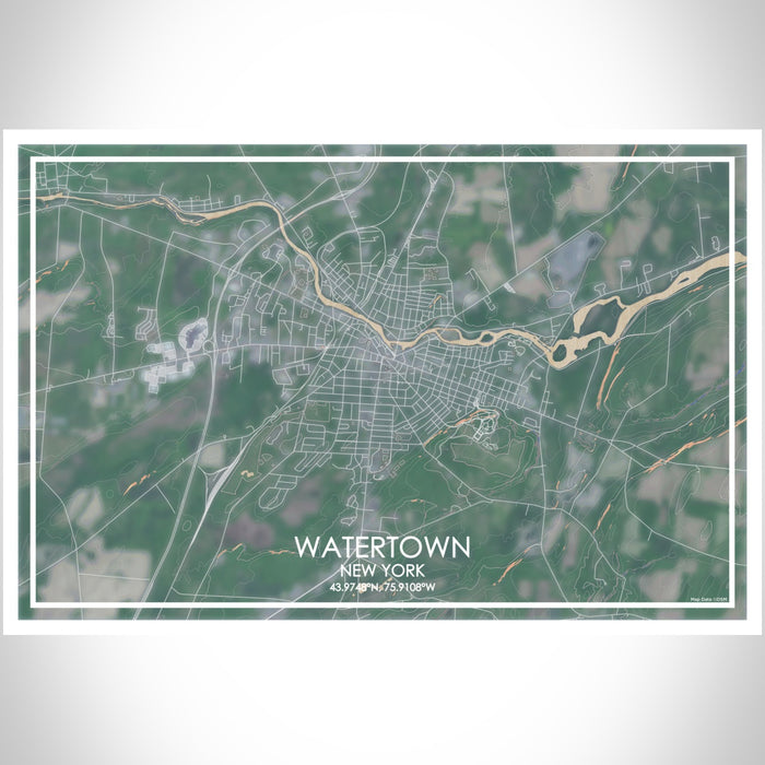 Watertown New York Map Print Landscape Orientation in Afternoon Style With Shaded Background