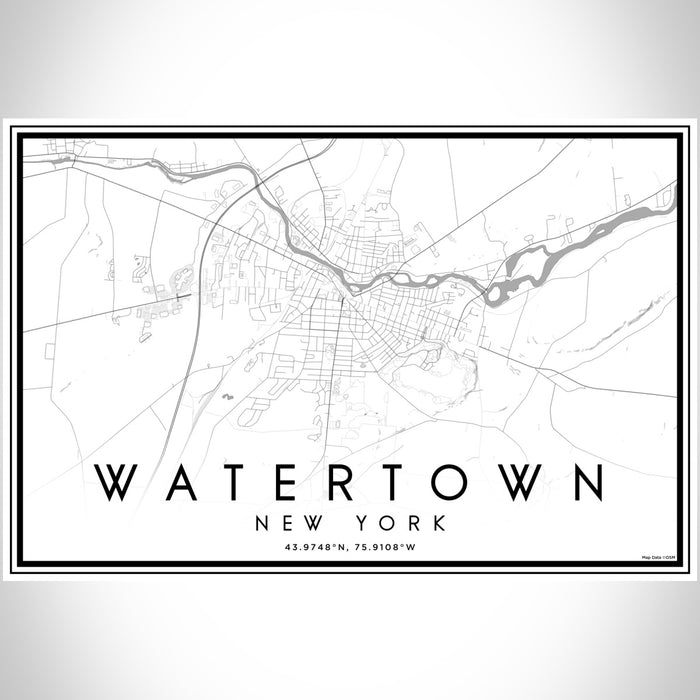 Watertown New York Map Print Landscape Orientation in Classic Style With Shaded Background