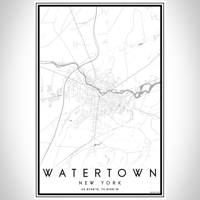 Watertown New York Map Print Portrait Orientation in Classic Style With Shaded Background