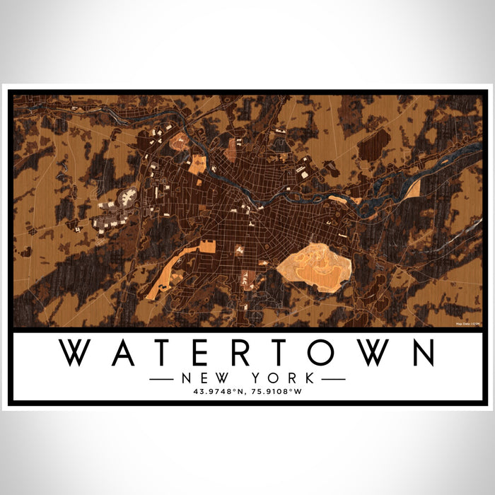 Watertown New York Map Print Landscape Orientation in Ember Style With Shaded Background
