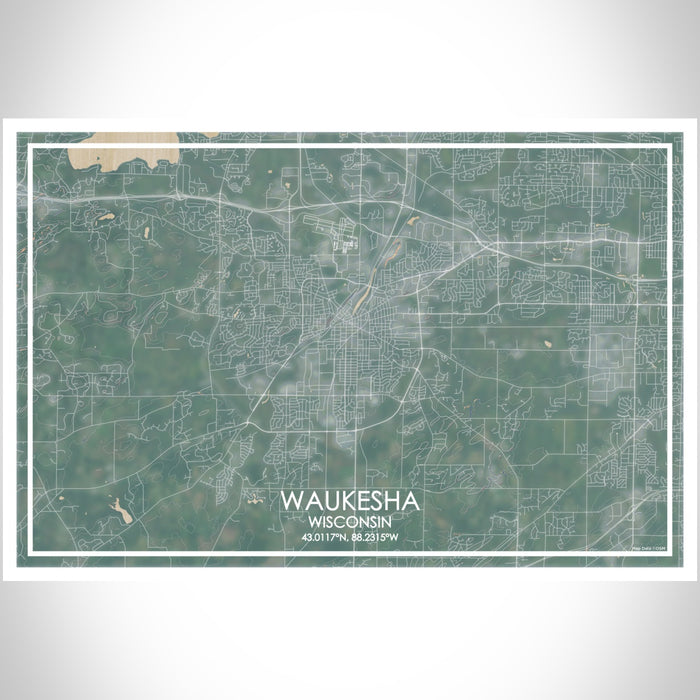 Waukesha Wisconsin Map Print Landscape Orientation in Afternoon Style With Shaded Background