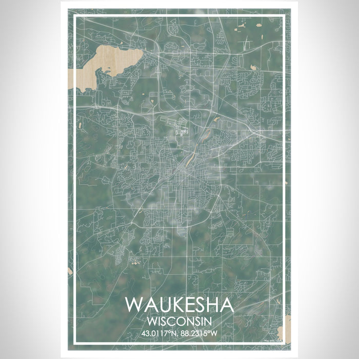 Waukesha Wisconsin Map Print Portrait Orientation in Afternoon Style With Shaded Background