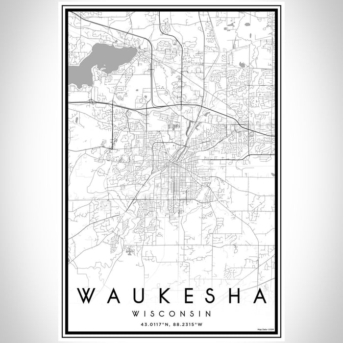 Waukesha Wisconsin Map Print Portrait Orientation in Classic Style With Shaded Background