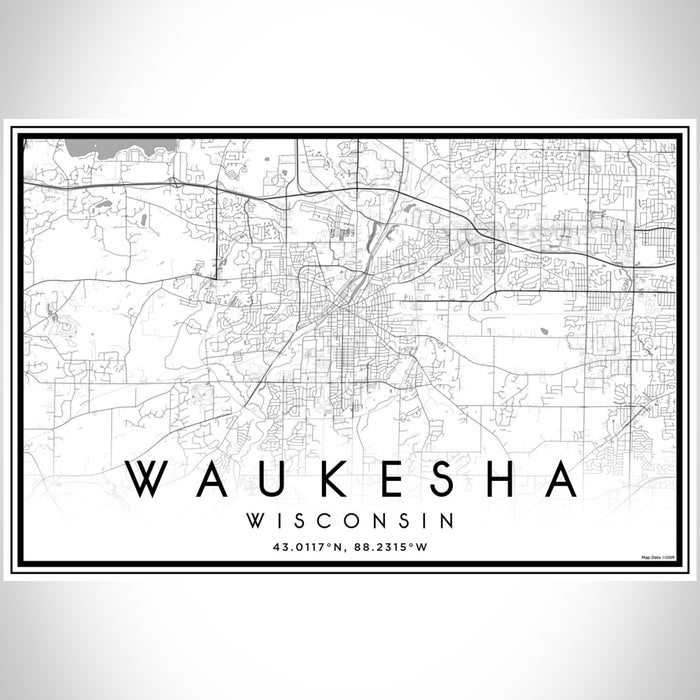 Waukesha Wisconsin Map Print Landscape Orientation in Classic Style With Shaded Background