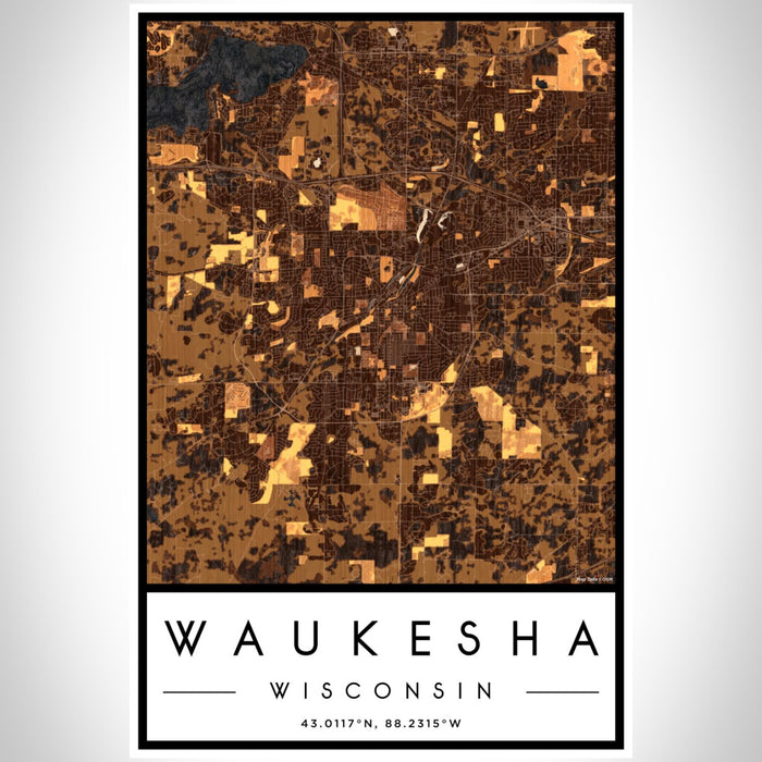 Waukesha Wisconsin Map Print Portrait Orientation in Ember Style With Shaded Background