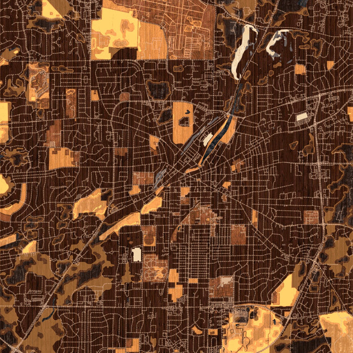 Waukesha Wisconsin Map Print in Ember Style Zoomed In Close Up Showing Details