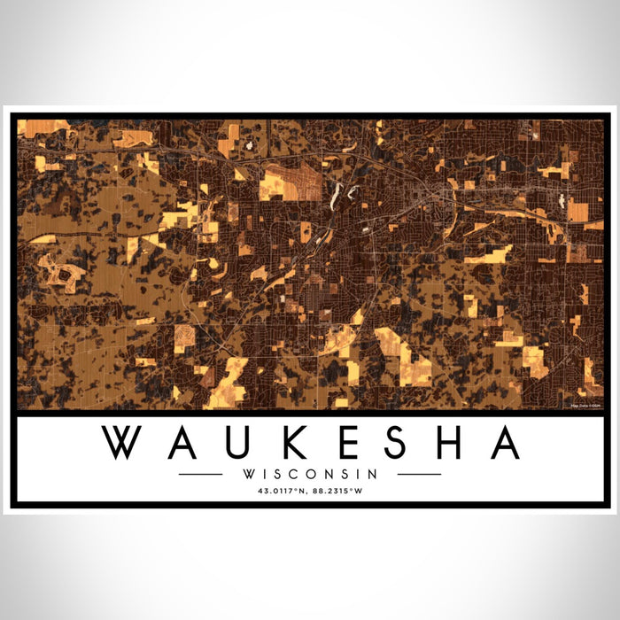 Waukesha Wisconsin Map Print Landscape Orientation in Ember Style With Shaded Background
