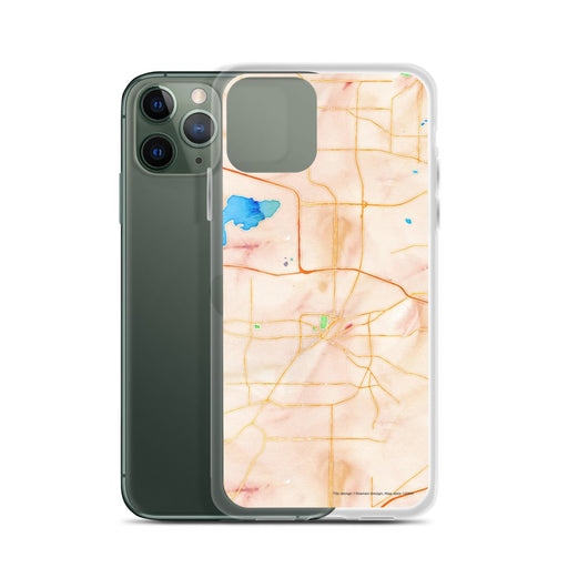 Custom Waukesha Wisconsin Map Phone Case in Watercolor on Table with Laptop and Plant
