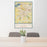 24x36 Waukesha Wisconsin Map Print Portrait Orientation in Woodblock Style Behind 2 Chairs Table and Potted Plant