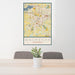 24x36 Waukesha Wisconsin Map Print Portrait Orientation in Woodblock Style Behind 2 Chairs Table and Potted Plant