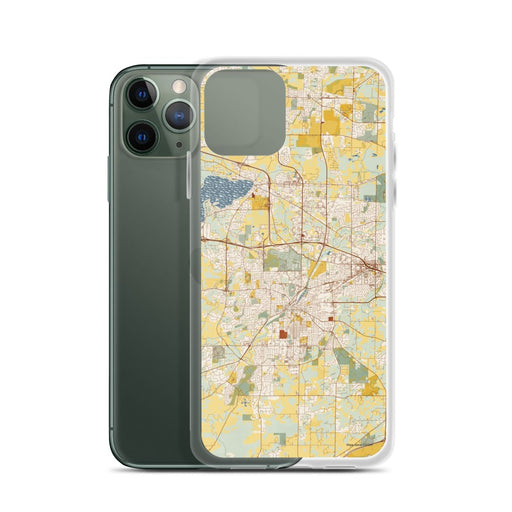 Custom Waukesha Wisconsin Map Phone Case in Woodblock on Table with Laptop and Plant