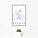12x18 Waupaca Wisconsin Map Print Portrait Orientation in Classic Style With Small Cactus Plant in White Planter