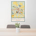 24x36 Waupaca Wisconsin Map Print Portrait Orientation in Woodblock Style Behind 2 Chairs Table and Potted Plant