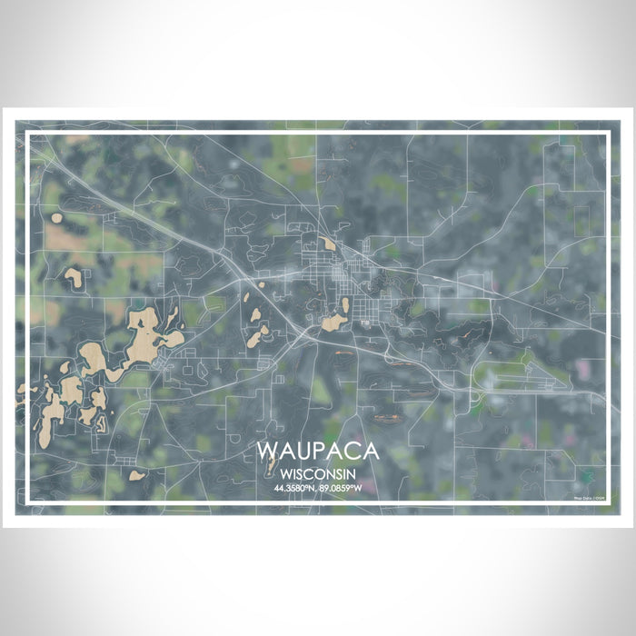 Waupaca Wisconsin Map Print Landscape Orientation in Afternoon Style With Shaded Background