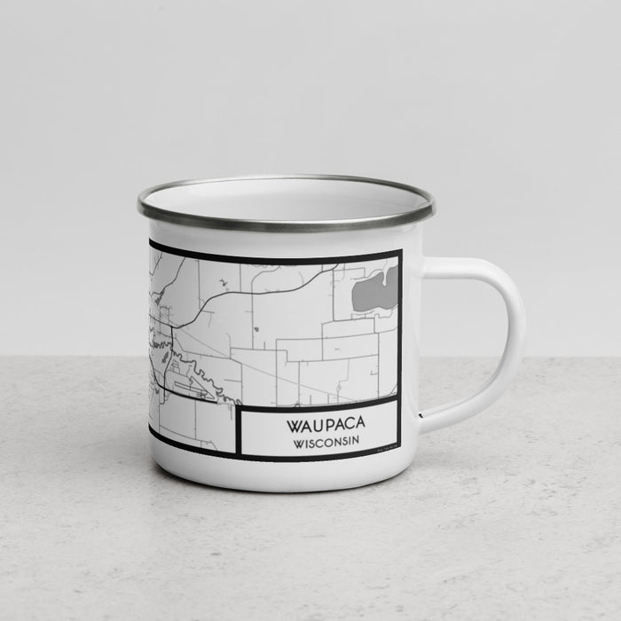 Right View Custom Waupaca Wisconsin Map Enamel Mug in Classic