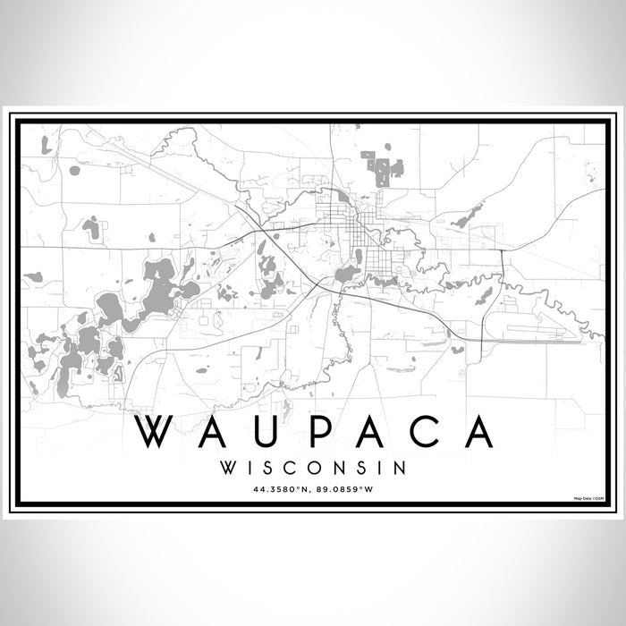 Waupaca Wisconsin Map Print Landscape Orientation in Classic Style With Shaded Background
