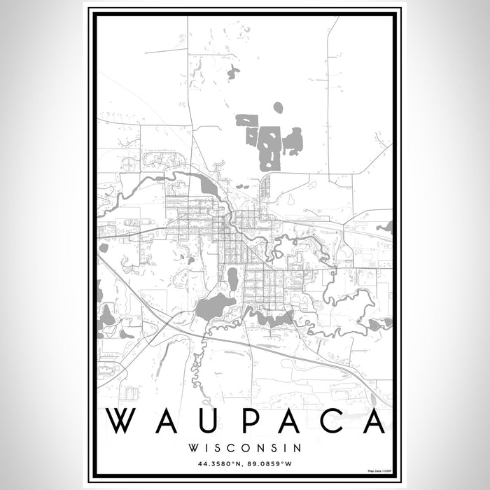 Waupaca Wisconsin Map Print Portrait Orientation in Classic Style With Shaded Background