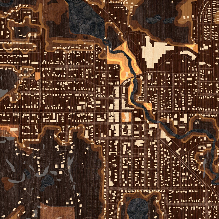 Waupaca Wisconsin Map Print in Ember Style Zoomed In Close Up Showing Details