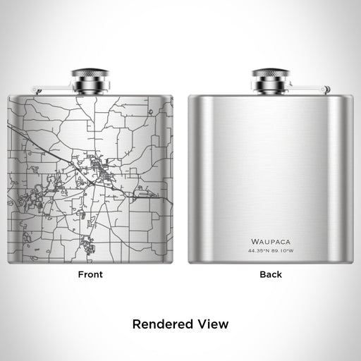 Rendered View of Waupaca Wisconsin Map Engraving on 6oz Stainless Steel Flask
