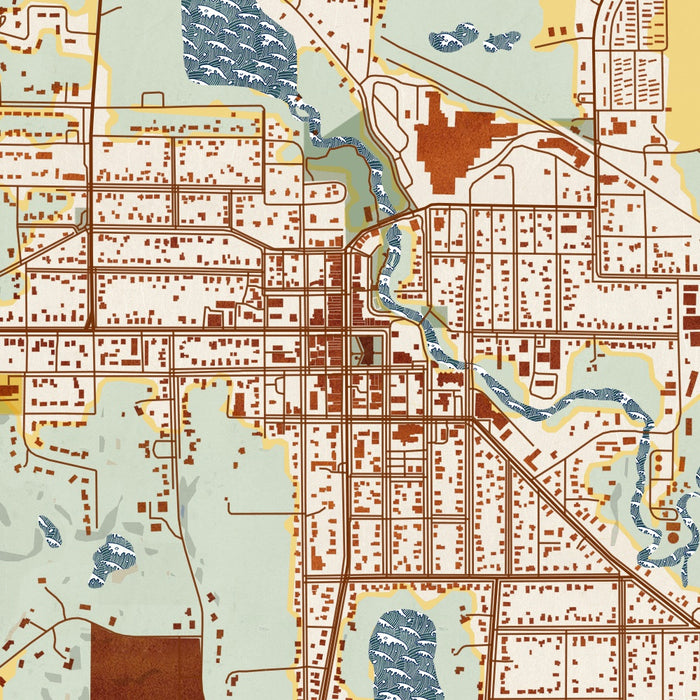 Waupaca Wisconsin Map Print in Woodblock Style Zoomed In Close Up Showing Details