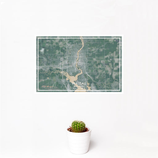12x18 Wausau Wisconsin Map Print Landscape Orientation in Afternoon Style With Small Cactus Plant in White Planter