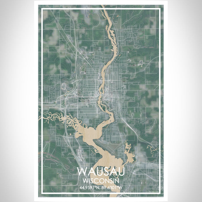 Wausau Wisconsin Map Print Portrait Orientation in Afternoon Style With Shaded Background