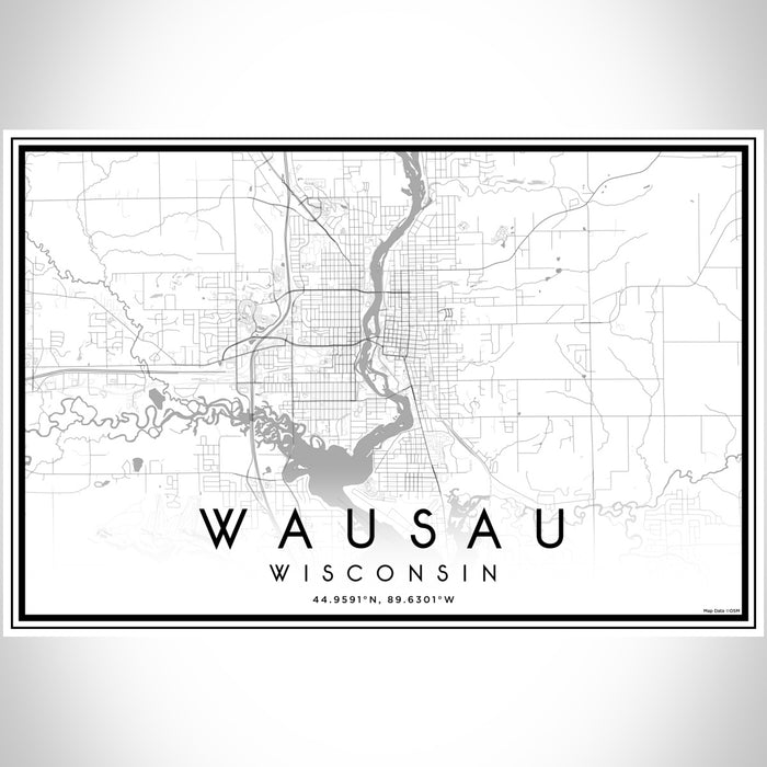 Wausau Wisconsin Map Print Landscape Orientation in Classic Style With Shaded Background