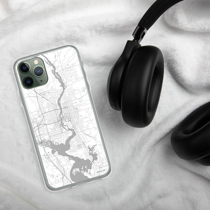 Custom Wausau Wisconsin Map Phone Case in Classic on Table with Black Headphones