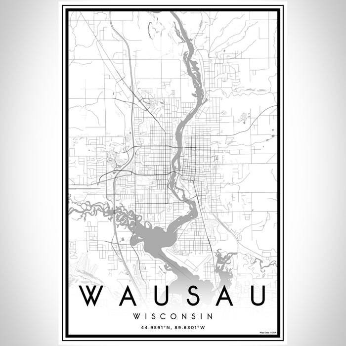 Wausau Wisconsin Map Print Portrait Orientation in Classic Style With Shaded Background