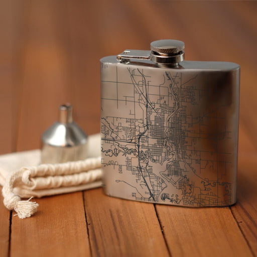 Wausau Wisconsin Custom Engraved City Map Inscription Coordinates on 6oz Stainless Steel Flask