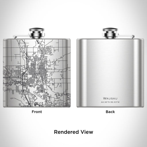 Rendered View of Wausau Wisconsin Map Engraving on 6oz Stainless Steel Flask