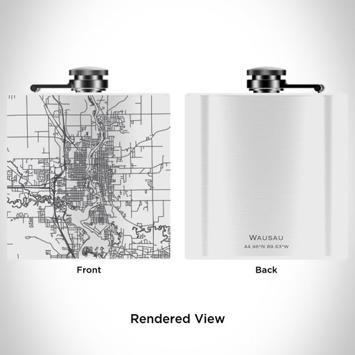 Rendered View of Wausau Wisconsin Map Engraving on 6oz Stainless Steel Flask in White