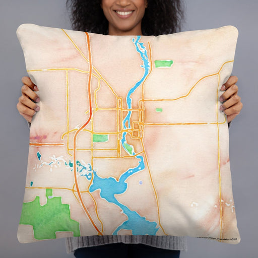 Person holding 22x22 Custom Wausau Wisconsin Map Throw Pillow in Watercolor
