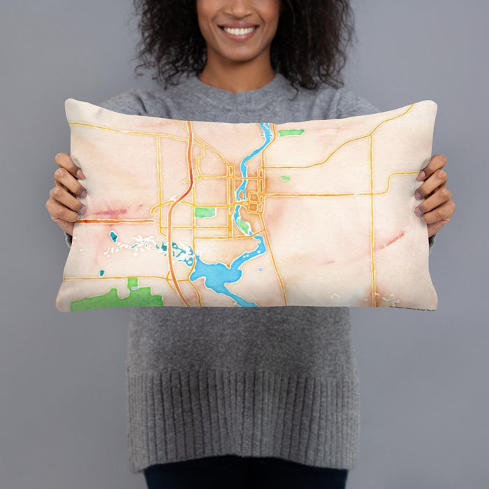 Person holding 20x12 Custom Wausau Wisconsin Map Throw Pillow in Watercolor