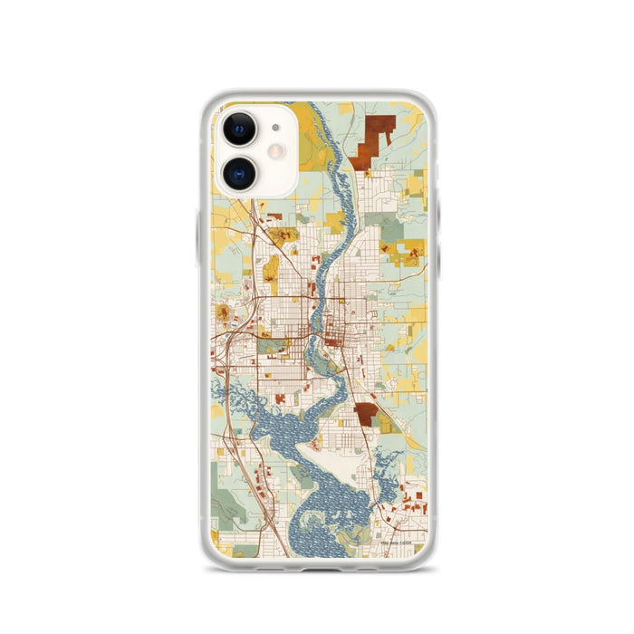 Custom iPhone 11 Wausau Wisconsin Map Phone Case in Woodblock