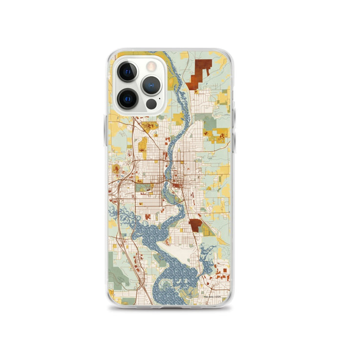 Custom iPhone 12 Pro Wausau Wisconsin Map Phone Case in Woodblock