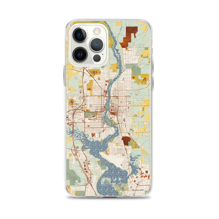Custom iPhone 12 Pro Max Wausau Wisconsin Map Phone Case in Woodblock