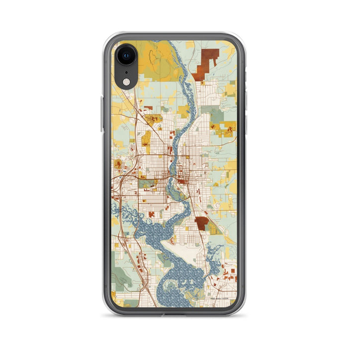 Custom iPhone XR Wausau Wisconsin Map Phone Case in Woodblock
