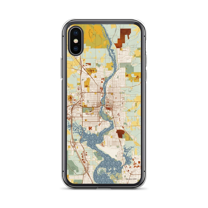 Custom iPhone X/XS Wausau Wisconsin Map Phone Case in Woodblock