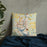 Custom Wausau Wisconsin Map Throw Pillow in Woodblock on Bedding Against Wall