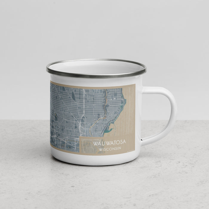 Right View Custom Wauwatosa Wisconsin Map Enamel Mug in Afternoon