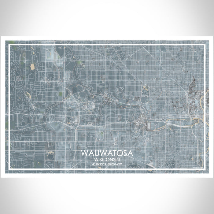 Wauwatosa Wisconsin Map Print Landscape Orientation in Afternoon Style With Shaded Background