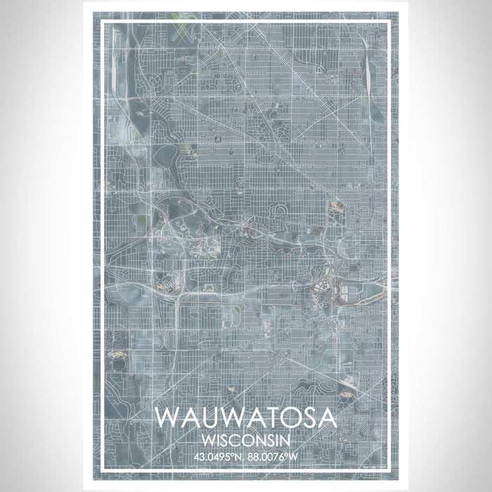 Wauwatosa Wisconsin Map Print Portrait Orientation in Afternoon Style With Shaded Background