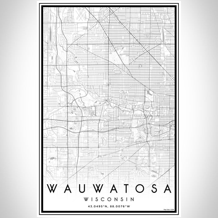 Wauwatosa Wisconsin Map Print Portrait Orientation in Classic Style With Shaded Background